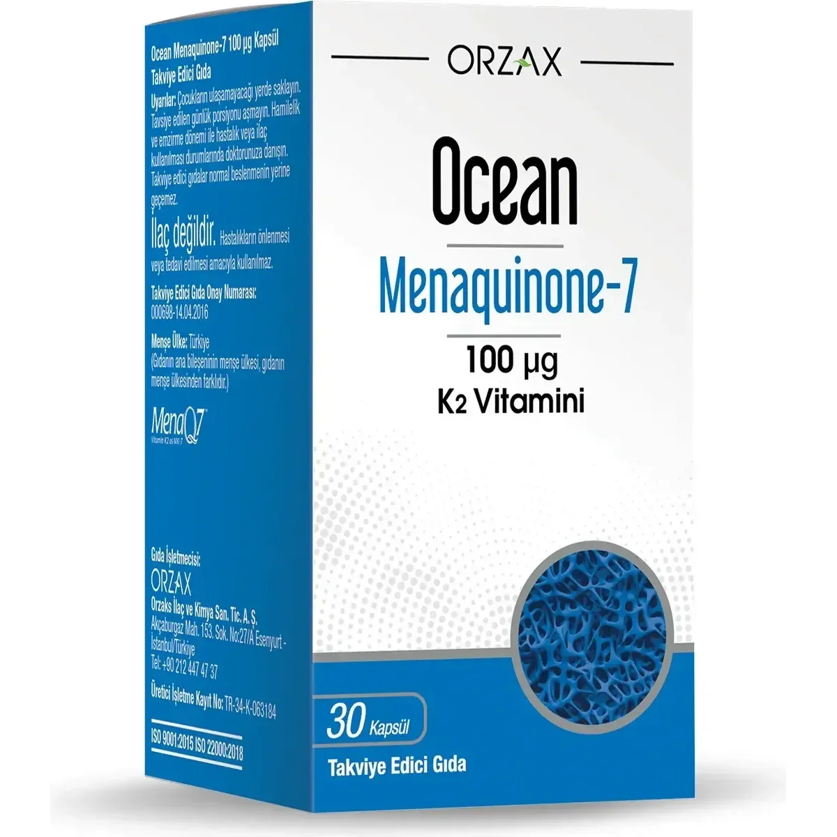 Ocean Menaquinone-7 K2 Vitamini 100 mcg 30 Bitkisel Kapsül