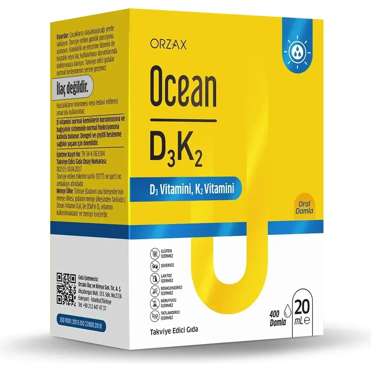 Ocean Vitamin D3K2 Damla 400 Damla