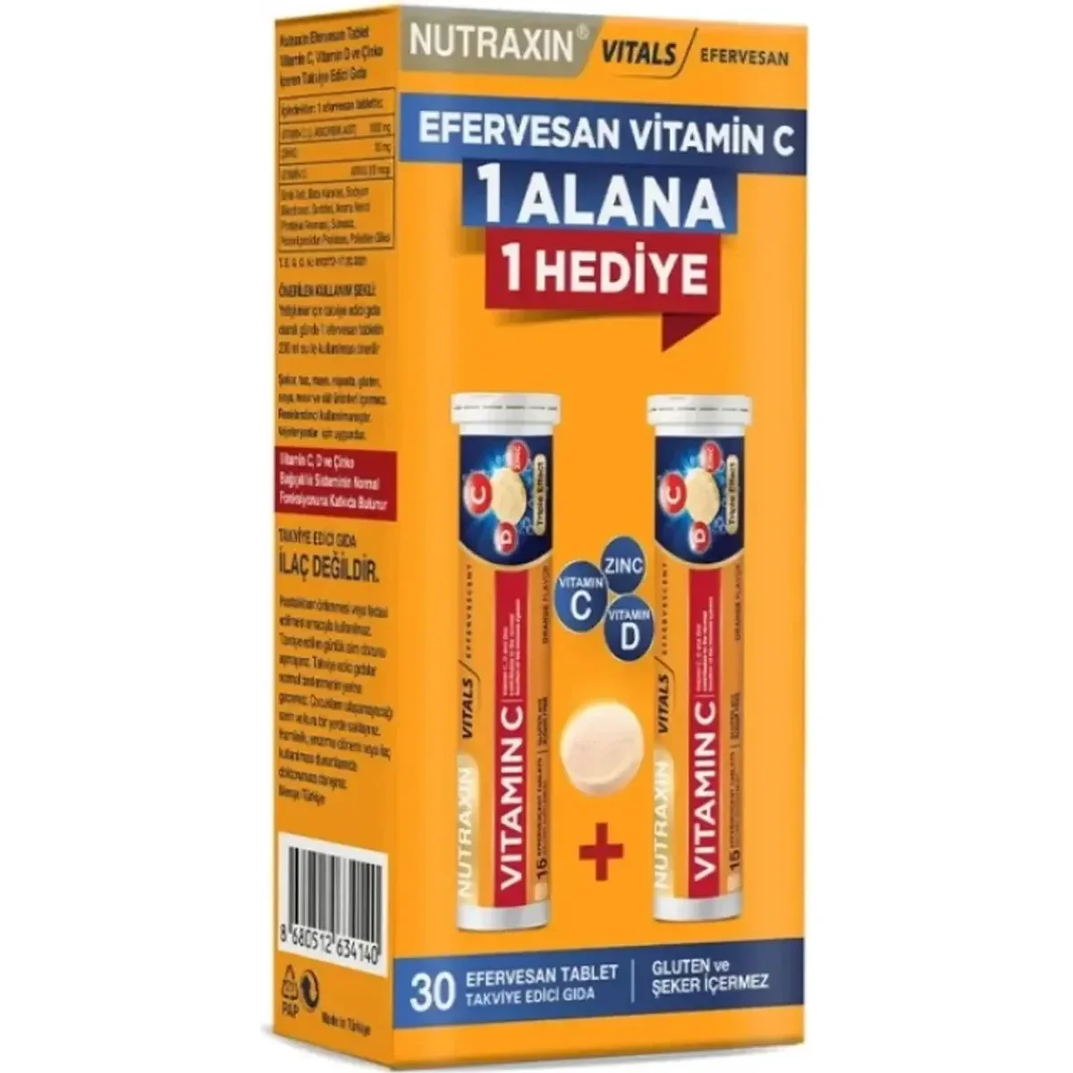 Nutraxin Vitamin C-D-Zinc 15 Efervesan Tablet