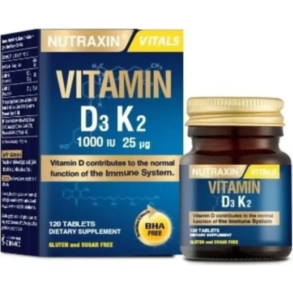 Nutraxin Vitamin D3 K2 Takviyesi 120 Tablet - D Vitamini Takviye Edici Gıda